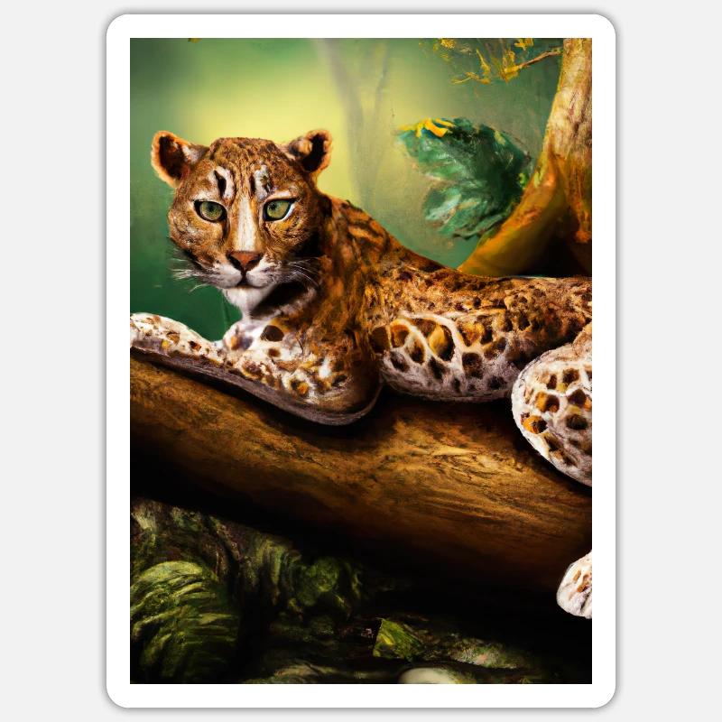Leopard liegt auf Baum - Sticker Größe S (10 x 10 cm) - Mattweiß
