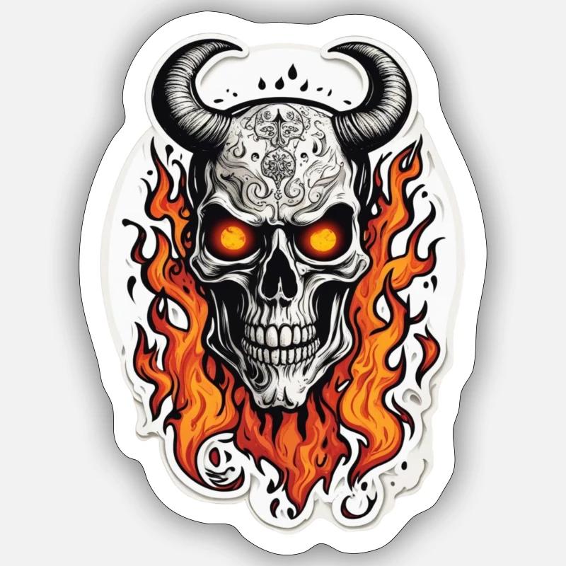 Horned skull | Fired beard - Sticker size S (10 x 10 cm) - white matte