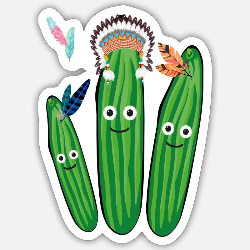concombre, concombre, indien, plumes, coiffe de plumes Sticker taille S (10 x 10 cm)
