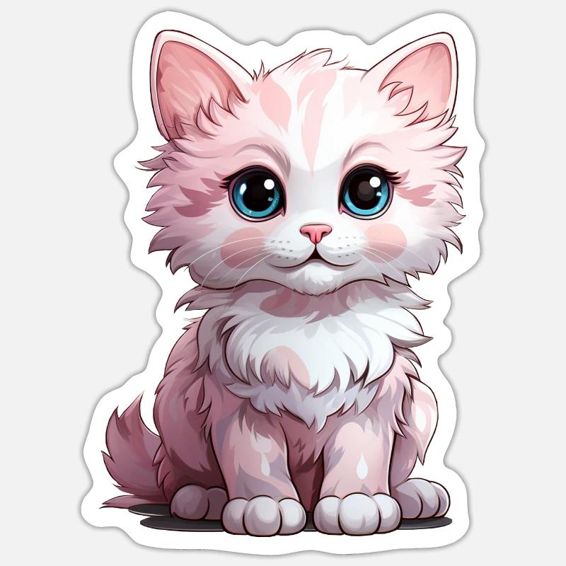 Chaton blanc aux yeux bleus - Sticker taille S (10 x 10 cm) - blanc mat