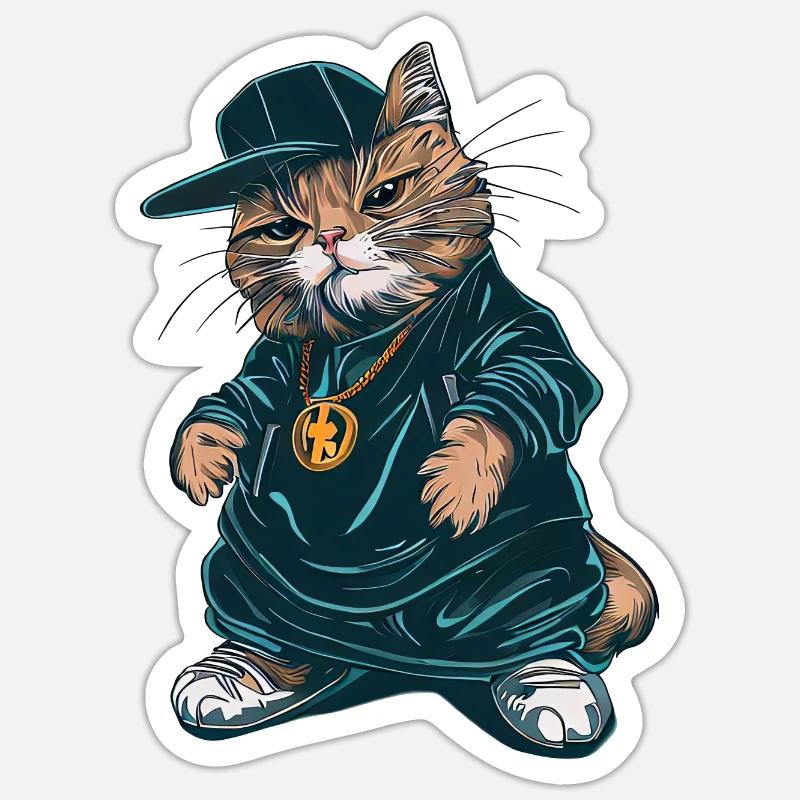 Cat West Coast Rapper - Sticker taille S (10 x 10 cm) - blanc mat