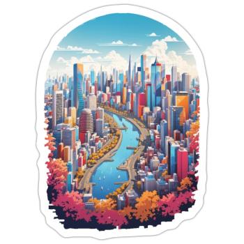 Paysage urbain - Sticker taille S (10 x 10 cm) - blanc mat - Devant