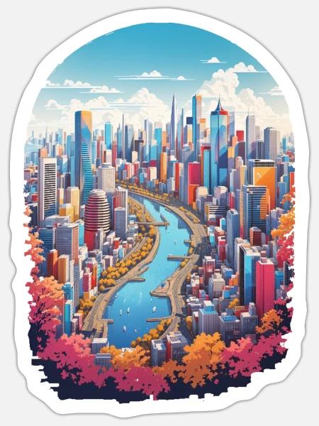Paysage urbain - Sticker taille S (10 x 10 cm) - blanc mat