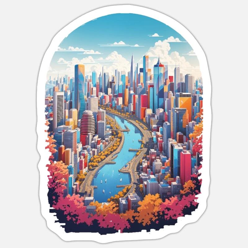 Stadt Landschaft - Sticker Größe S (10 x 10 cm) - Mattweiß