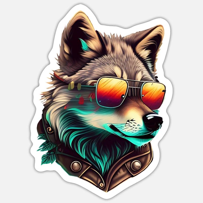 cooler Wolf - Sticker Größe S (10 x 10 cm) - Mattweiß
