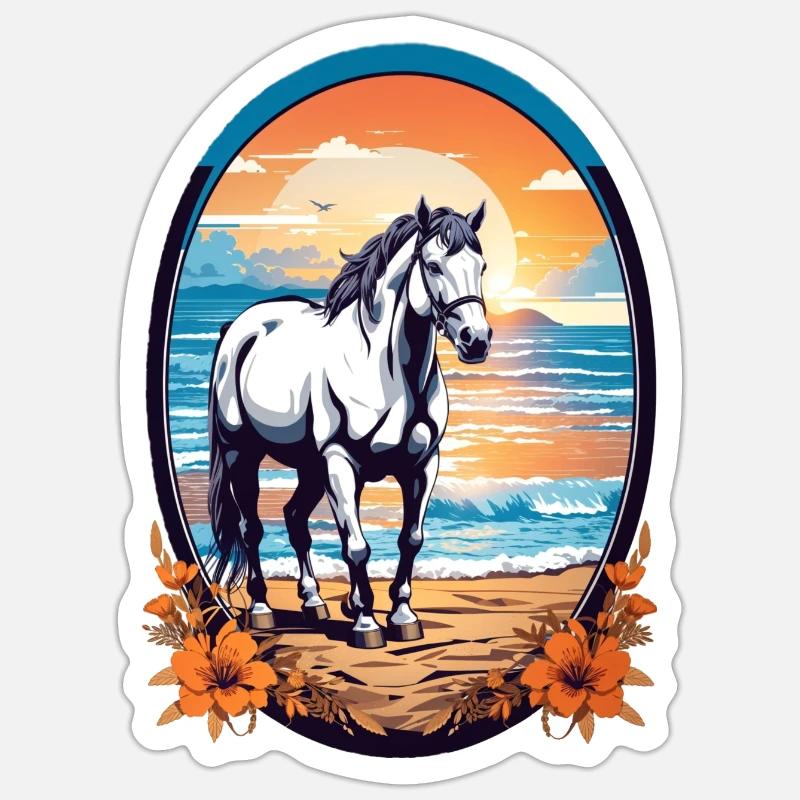 Pferd am Strand - Sticker Größe S (10 x 10 cm) - Mattweiß