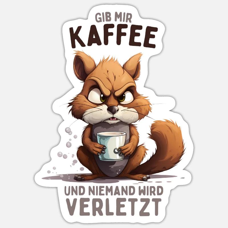 Wütendes Eichhörnchen mit Kaffee - Sticker Größe S (10 x 10 cm) - Mattweiß