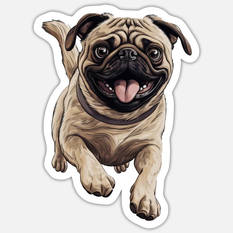 Pug sprints - Sticker size S (10 x 10 cm) - white matte