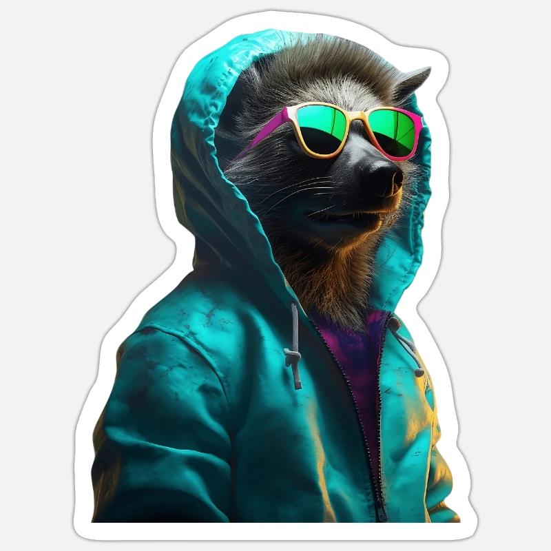 Hyäne mit Sonnenbrille Bunt Coole Hyänen Afrika - Sticker Größe S (10 x 10 cm) - Mattweiß