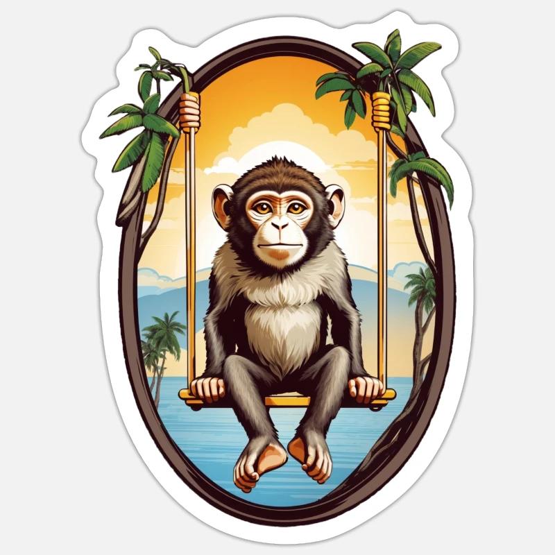Monkey on swing Sticker size S (10 x 10 cm)