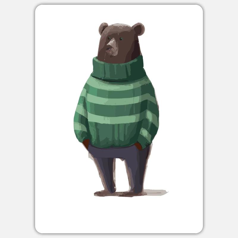 Bär im Winter Pullover Sticker Größe S (10 x 10 cm)