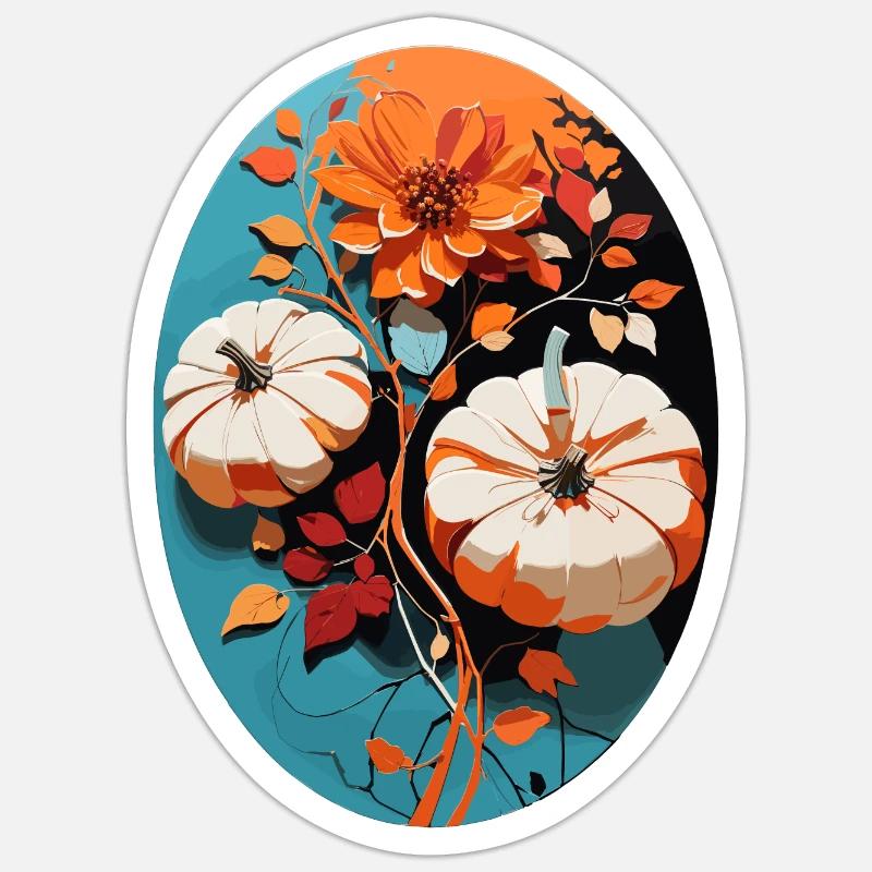 Kürbis mit Blumen - Sticker Größe S (10 x 10 cm) - Mattweiß
