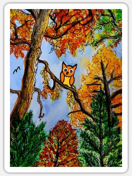 EG Blumen I Herbst I Geschenk I Bunt I Eule - Sticker Größe S (10 x 10 cm) - Mattweiß