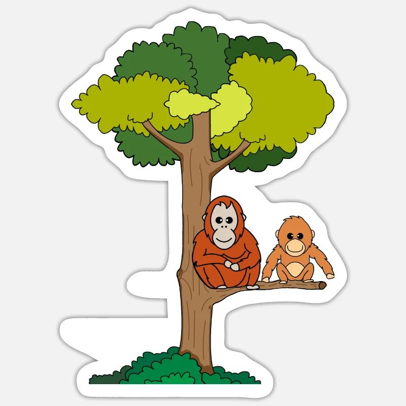 Orang-Utans sitzen in Baum Sticker Größe S (10 x 10 cm)