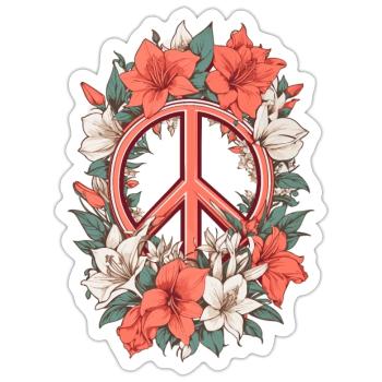 Friedenszeichen mit Amaryllis Blumen - Sticker Größe S (10 x 10 cm) - Mattweiß - Vorne