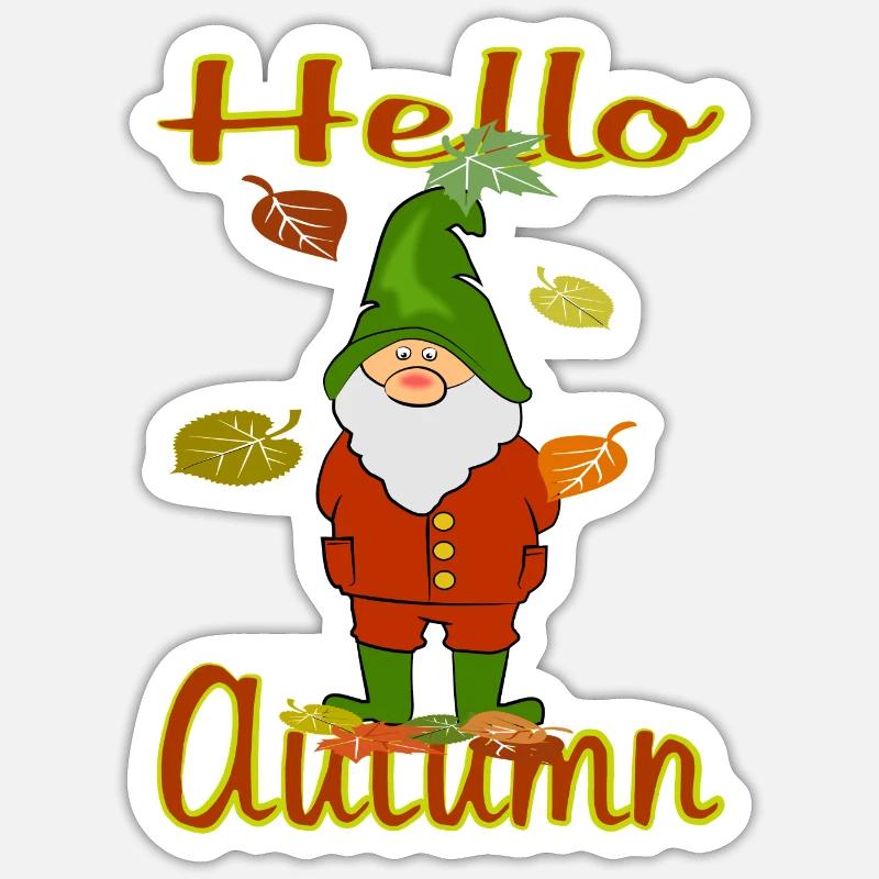Gnomes dans les feuilles d’automne - Sticker taille S (10 x 10 cm) - blanc mat