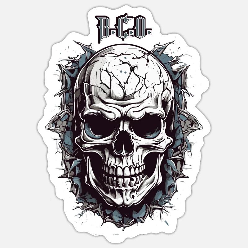 Totenkopf B.C.O - Sticker Größe S (10 x 10 cm) - Mattweiß