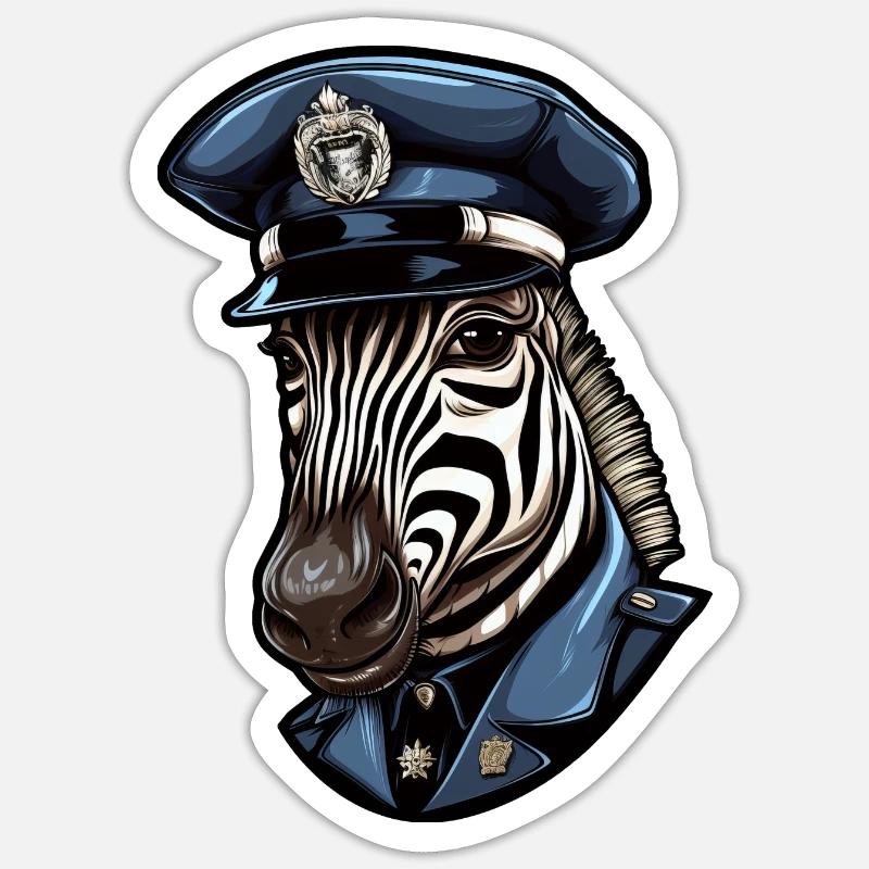 Zebra Polizei - Sticker Größe S (10 x 10 cm) - Mattweiß