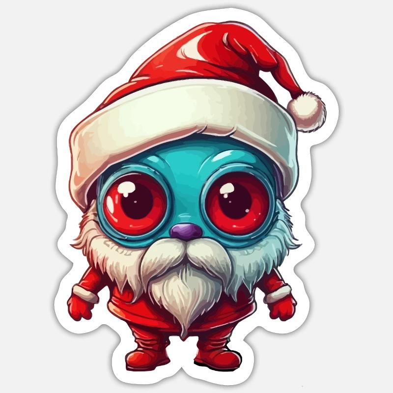 Extraterrestre bleu de Noël - Sticker taille S (10 x 10 cm) - blanc mat