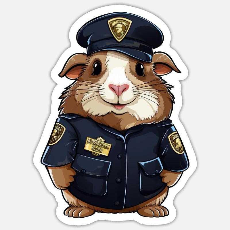 Cochon d’Inde policier - Sticker taille S (10 x 10 cm) - blanc mat
