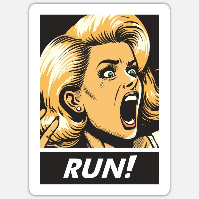fille de course rétro - Sticker taille S (10 x 10 cm) - blanc mat