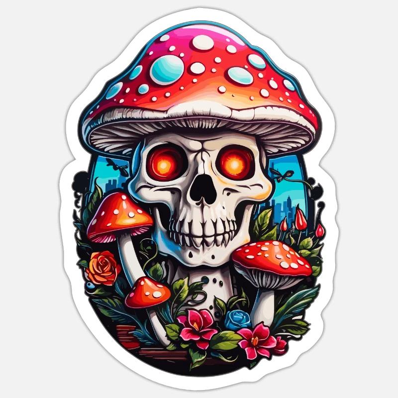 Champignon crâne - Sticker taille S (10 x 10 cm) - blanc mat