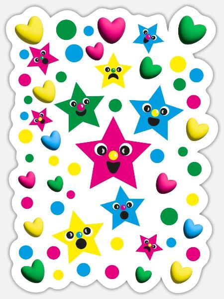 Geburtstags Herzen und Sterne in Pink. - Sticker Größe S (10 x 10 cm) - Mattweiß