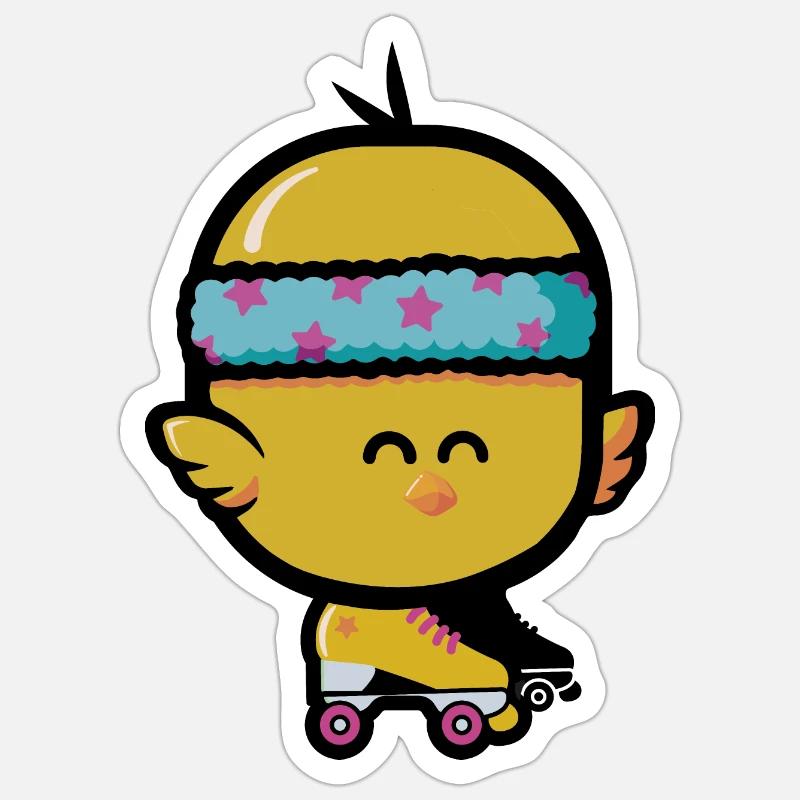 Roller Disco Poussin - Sticker taille S (10 x 10 cm) - blanc mat