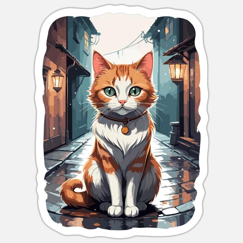 Süße Katzen in einer Straßengasse - Sticker Größe S (10 x 10 cm) - Mattweiß