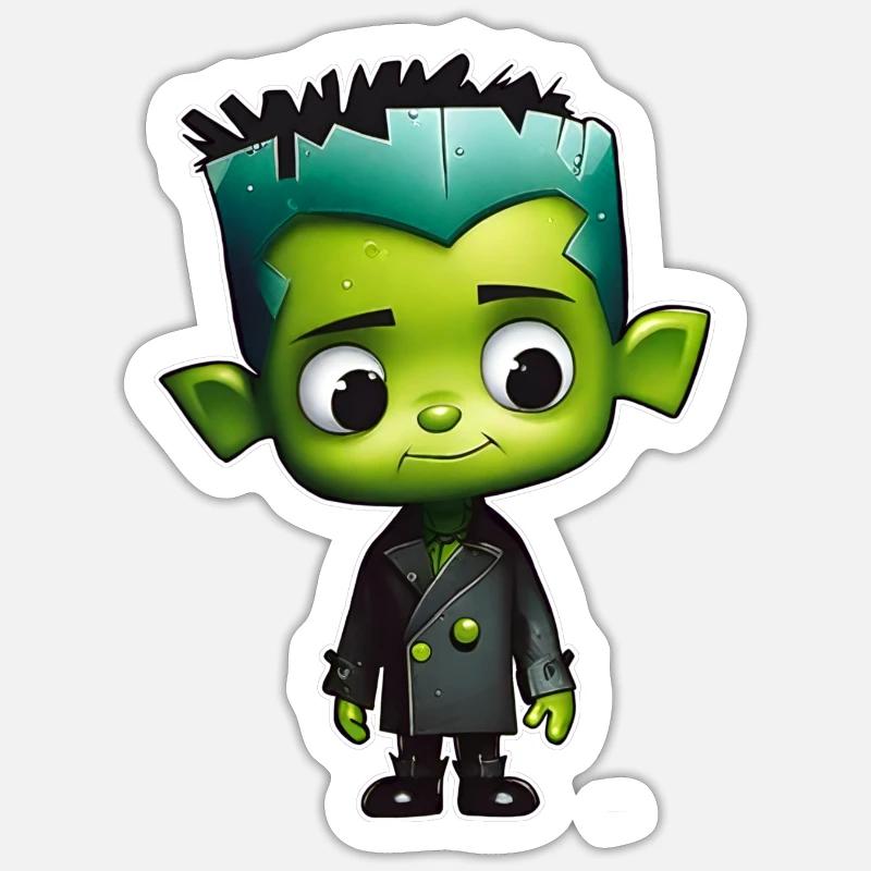 Monstre vert mignon - Sticker taille S (10 x 10 cm) - blanc mat