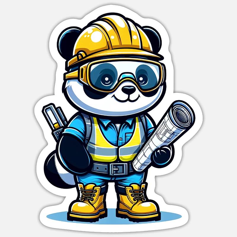 Cute Panda Construction Worker Sticker Größe S (10 x 10 cm)