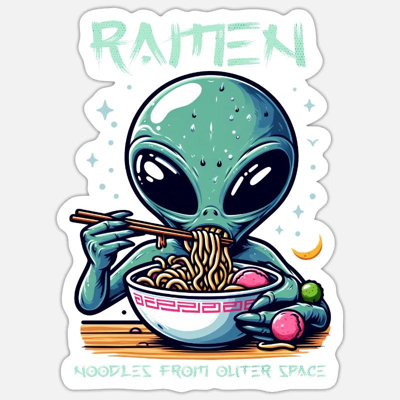 Outer Space Ramen Alien Nudeln Sticker Größe S (10 x 10 cm)