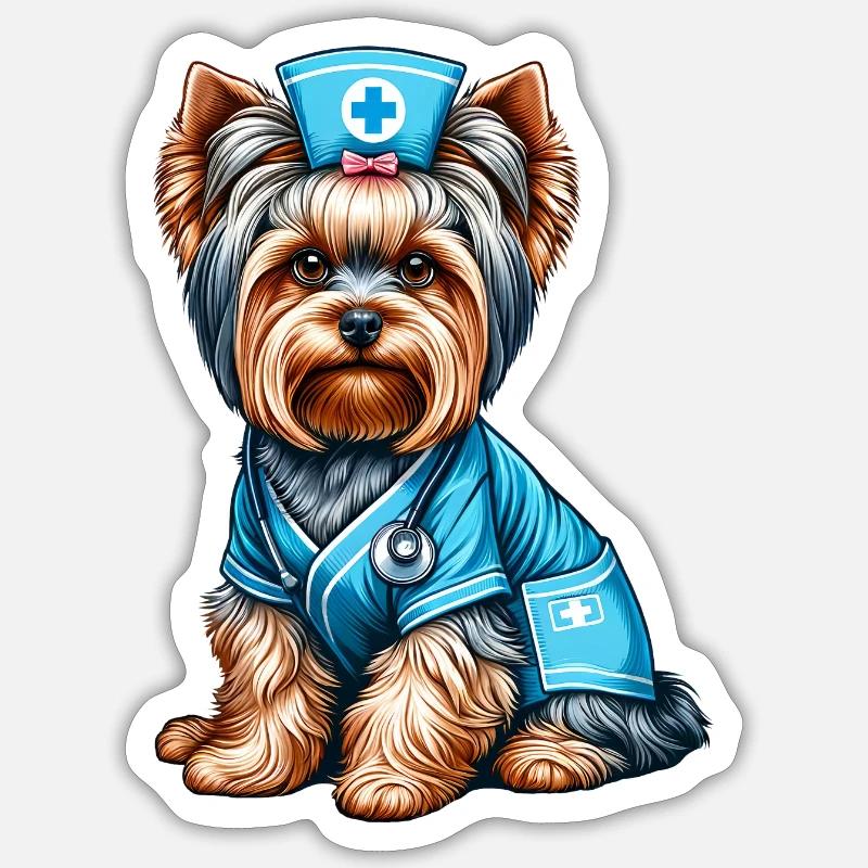 Yorkshire Terrier Krankenschwester - Sticker Größe S (10 x 10 cm) - Mattweiß