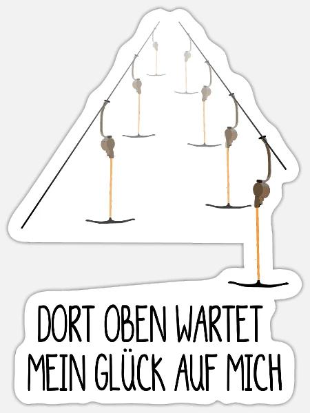 Skifahren Schlepplift Schnee Gipfel und Glück - Sticker Größe S (10 x 10 cm) - Mattweiß