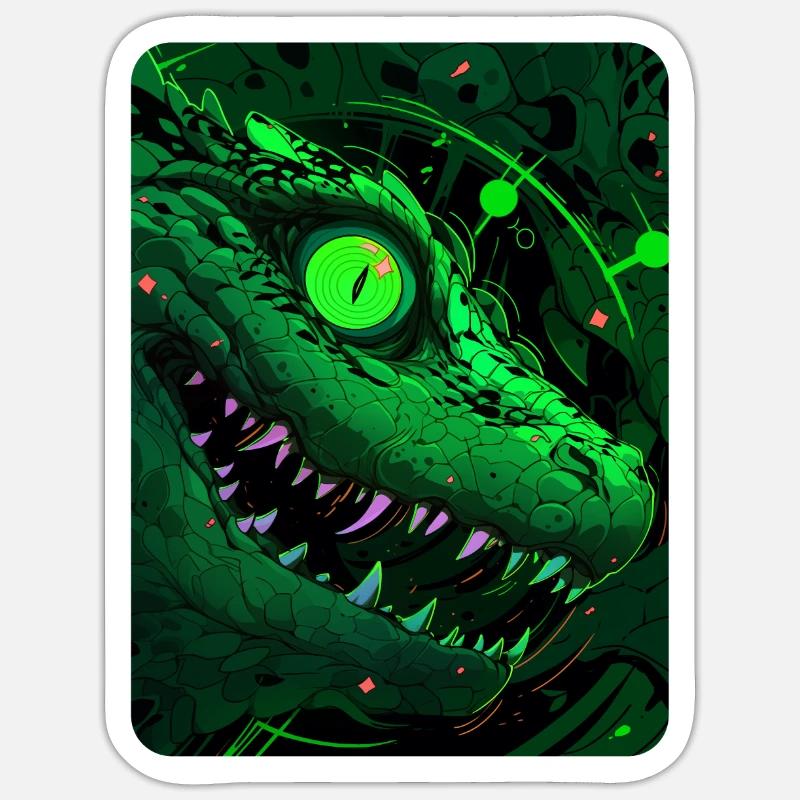 Lézard maniaque vert - Sticker taille S (10 x 10 cm) - blanc mat