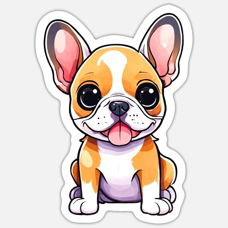 Chiot mignon bouledogue Français - Sticker taille S (10 x 10 cm) - blanc mat