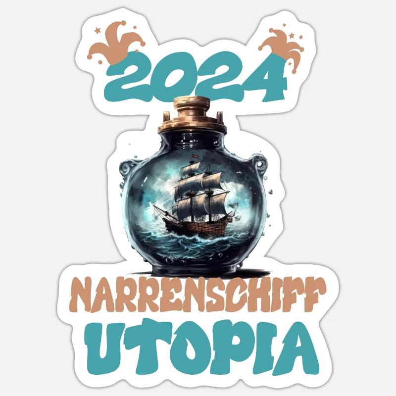 2024, Narrenschiff Utopia - Sticker Größe S (10 x 10 cm) - Mattweiß