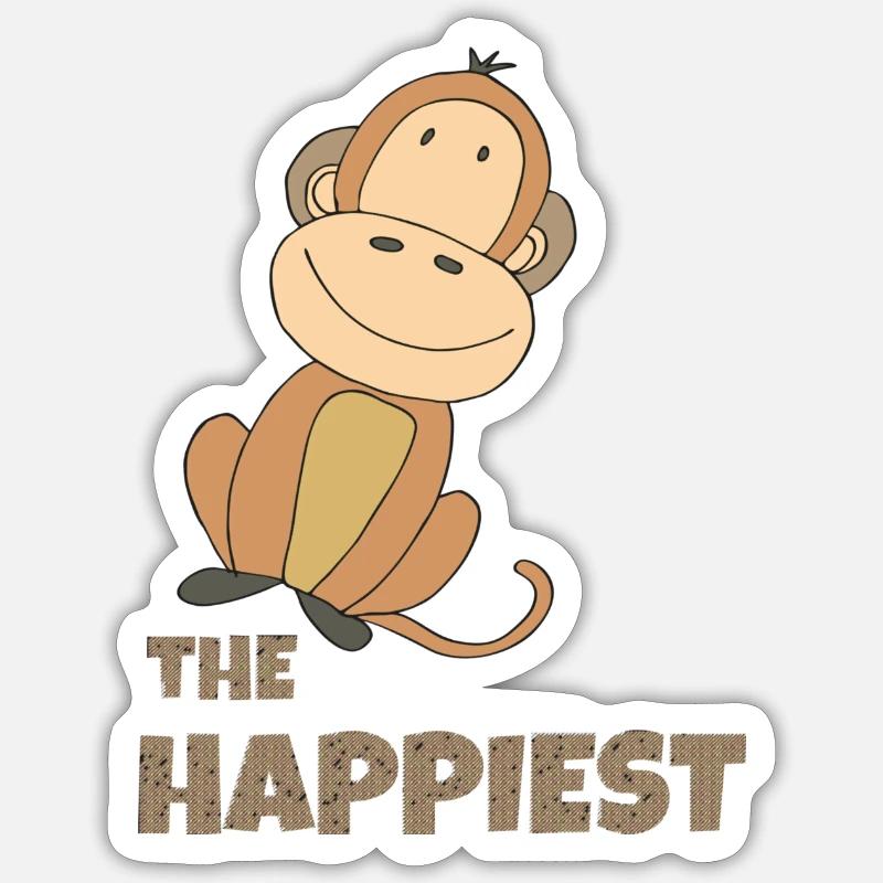 LE SINGE LE PLUS HEUREUX - Sticker taille S (10 x 10 cm) - blanc mat