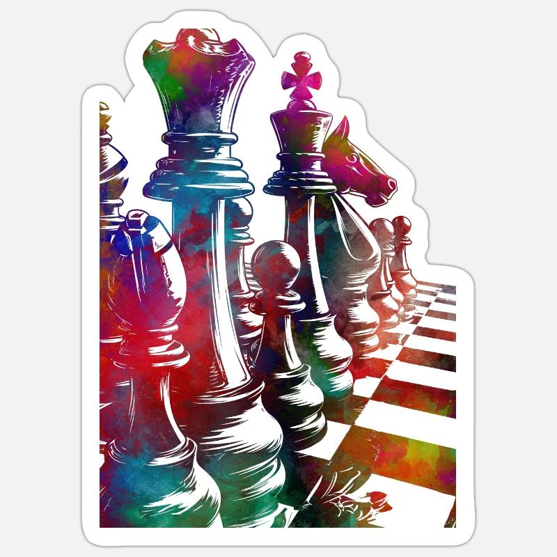Échecs #chess #sport - Sticker taille S (10 x 10 cm) - blanc mat