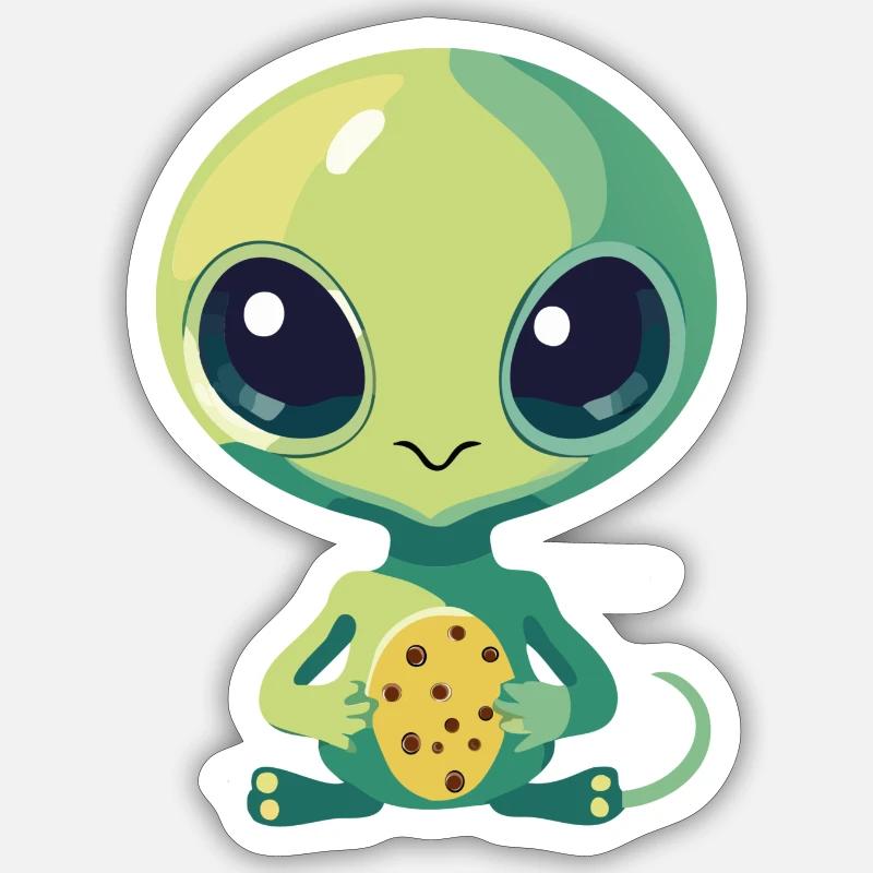 Alien with biscuit Sticker size S (10 x 10 cm)