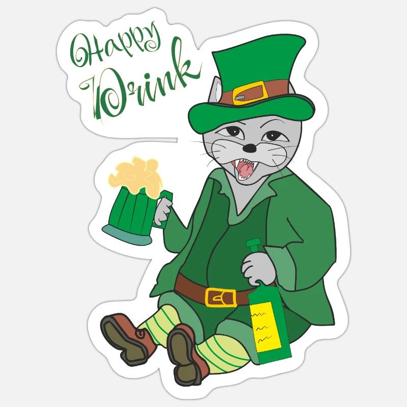Chat, Boisson Heureuse Sticker taille S (10 x 10 cm)