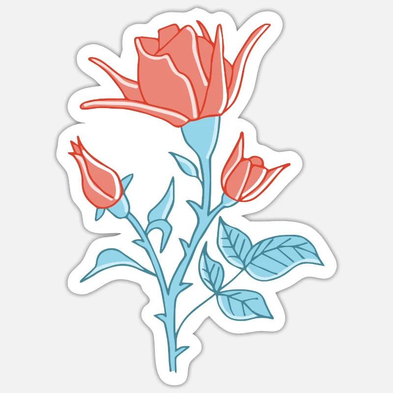 Illustration einer roten Rose - Sticker Größe S (10 x 10 cm) - Mattweiß