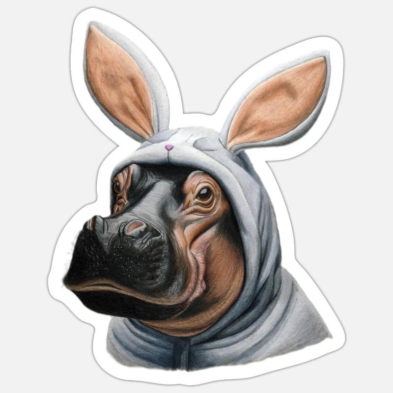 Lapin hippopotame blanc - Sticker taille S (10 x 10 cm) - blanc mat