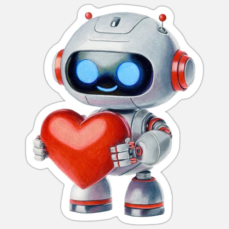 Roboter mit Herz - Sticker Größe S (10 x 10 cm) - Mattweiß