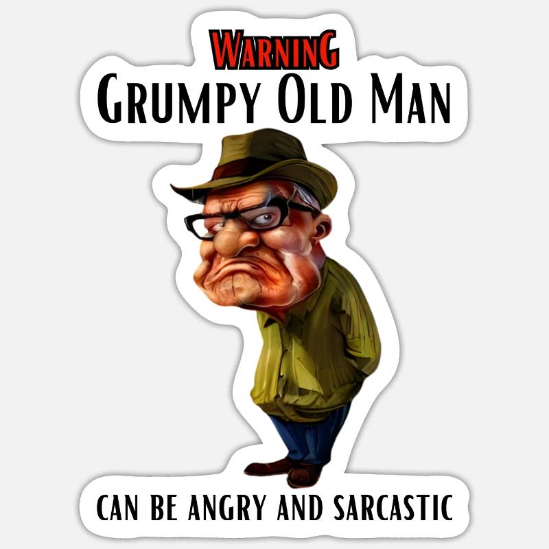 Warning Grumpy Old Man - Sticker Größe S (10 x 10 cm) - Mattweiß