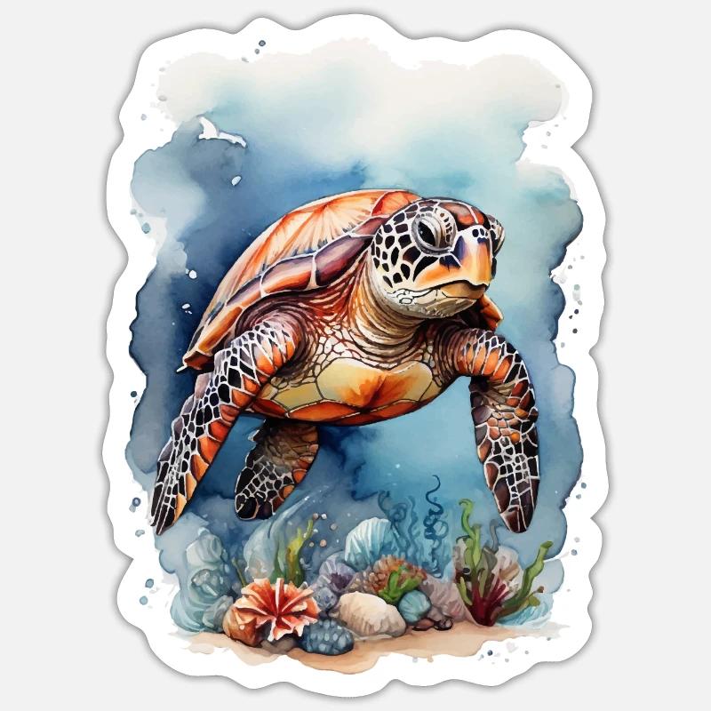 Sea's turtle under water - Sticker size S (10 x 10 cm) - white matte
