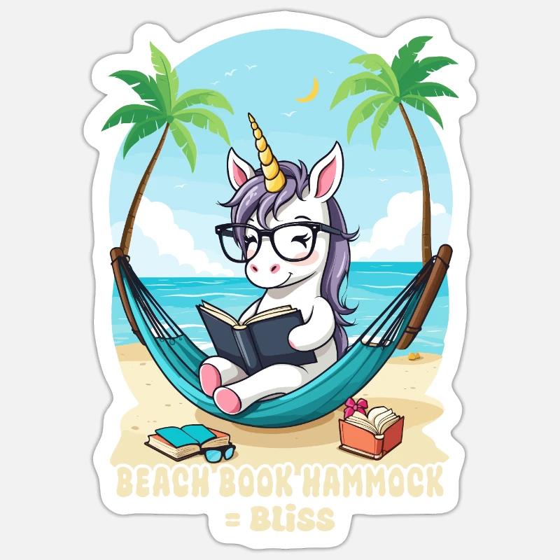 Einhorn mit Buch - Sticker Größe S (10 x 10 cm) - Mattweiß