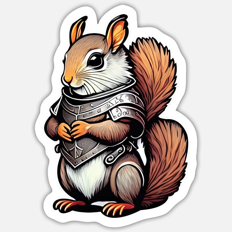 Krieger-Eichhörnchen Illustration - Sticker Größe S (10 x 10 cm) - Mattweiß