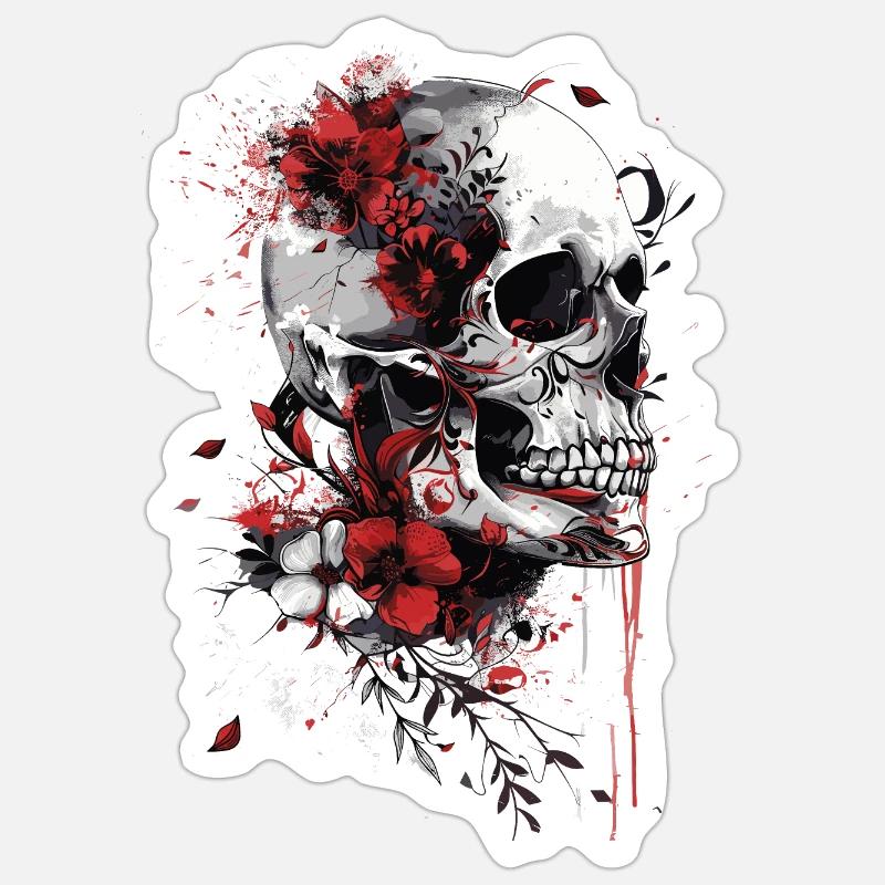 Crâne avec des fleurs Sticker taille S (10 x 10 cm)