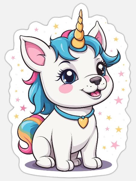 Süßer Einhorn Hund - Sticker Größe S (10 x 10 cm) - Mattweiß